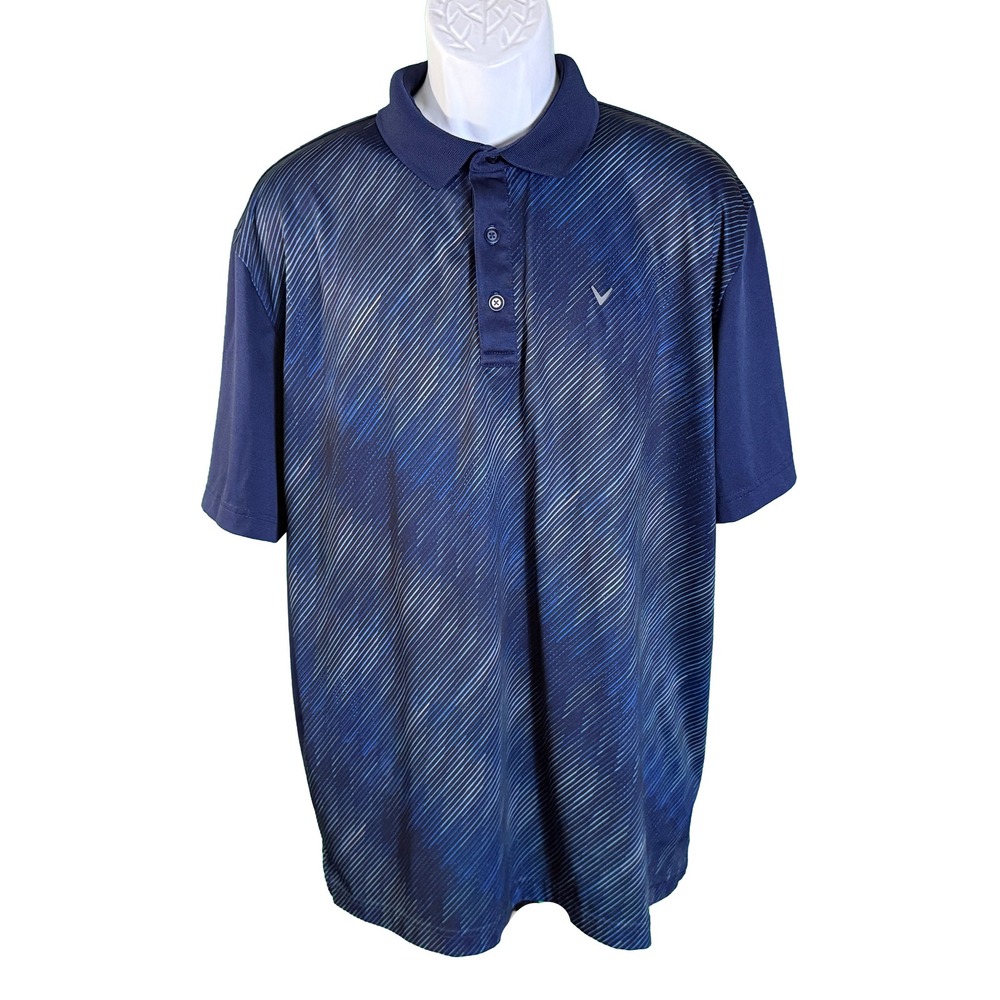 Callaway Polo Shirt Mens XL Blue Opti-Dri Performance Diagonal Stripe Golf Tee